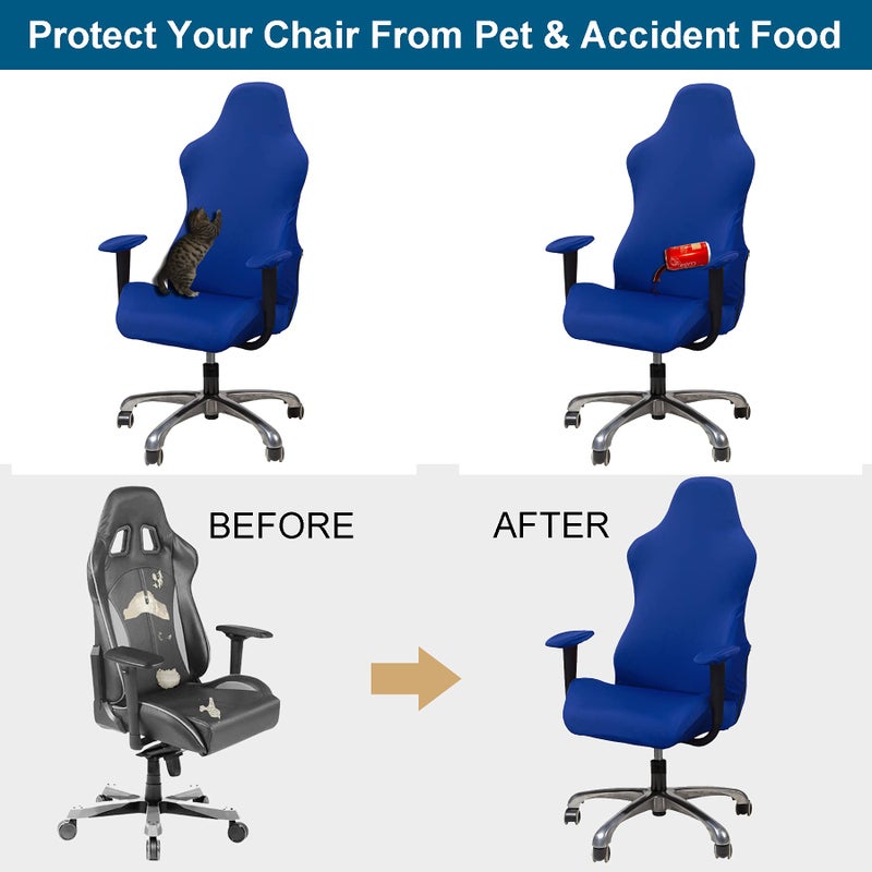 WOMACO Gaming Chair Slipcover Stretch Seat Chair Cover for Leather Computer Reclining Racing Ruffled Gamer Chair Protector (Blue, One-Size) - Image 4